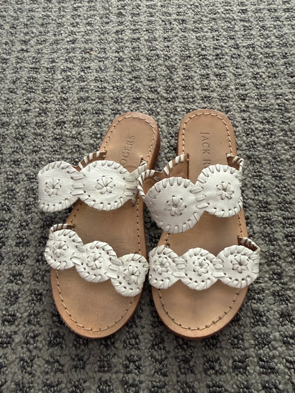 Jack Rogers White Leather Double-Strap Slide Sandals